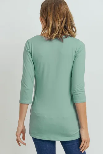 Vista 69 de LaClef - Blusa de maternidad para mujer, cuello redondo, manga 3/4, plisada al frente, estilo peplum