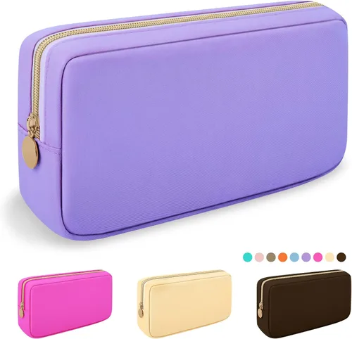 Vista 36 de Iqimott Bolsa Grande de Maquillaje de Nylon, Neceser de Viaje, Bolsa Grande de Cosméticos Preppy, Organizador de Maquillaje de Nylon, Bolsa de Beige