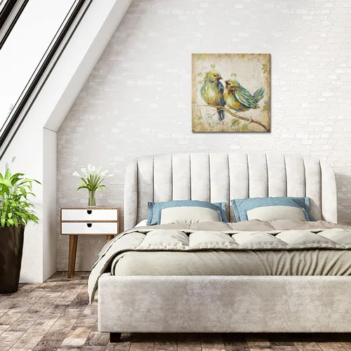 Vista 3 de Canvbay Lienzo decorativo de animales para pared, pájaros y pareja en rama de árbol, imagen de amor familiar, decoración de pared rústica, obra