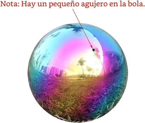 Vista 2 de Bolas de Espejo Arcoíris para Jardín, Esfera Brillante de Acero Inoxidable Pulido, Ideal como Regalo para Casa Nueva (15,24 cm)