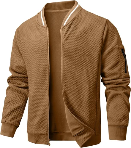 Vista 14 de Chaqueta casual para hombre, ajuste holgado, chaqueta ligera varsity bomber con cremallera