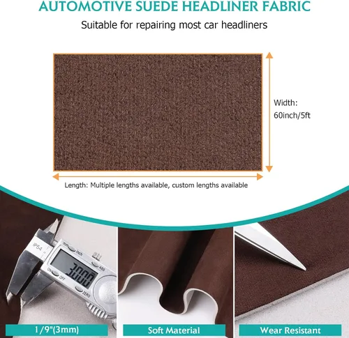Vista 2 de 4Bang Tela de Revestimiento Interior de Gamuza Chocolate para Reparación, Material de Micro-Gamuza para Techo Interior con Respaldo de Espuma