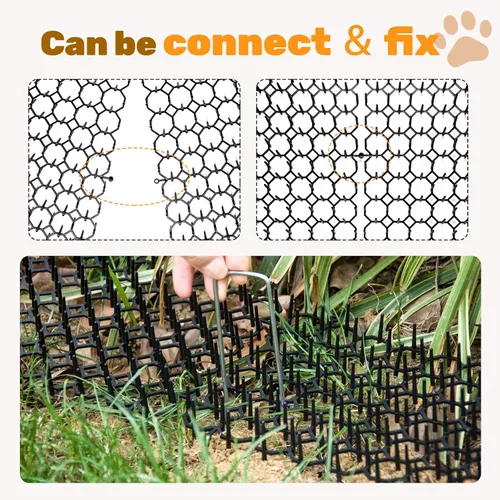 Vista 4 de Tapete de 8.5 x 6.5 pulgadas para gatos con 6 grapas de jardín y 6 lazos, paquete de 12 alfombrillas disuasorias para gatos para valla de jardín