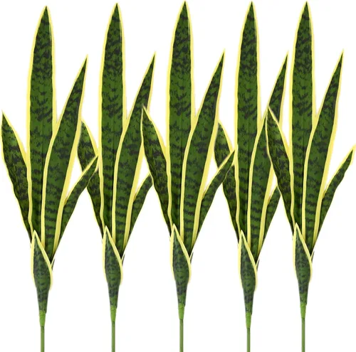 Vista 6 de COTSEN Paquete de 5 plantas artificiales de serpiente, plantas artificiales de agave falsas, sansevieria, sin maceta, de 30 pulgadas, adecuadas