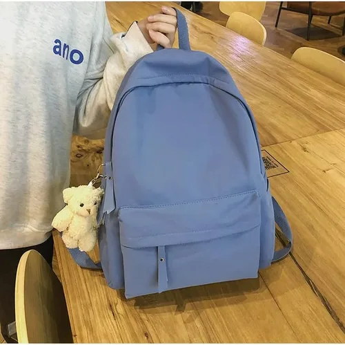 Vista 7 de CYee Cutecore - Mochila estética con colgante de oso, mochila para libros de preparación, suministros escolares, mochila de regreso a clases, Azul