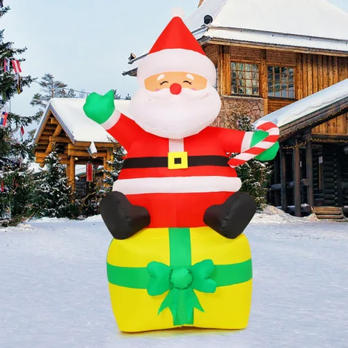Vista 7 de COMIN Inflables de Navidad de 7 pies para decoración al aire libre, Papá Noel inflable con LED integrados para Navidad, interiores y exteriores