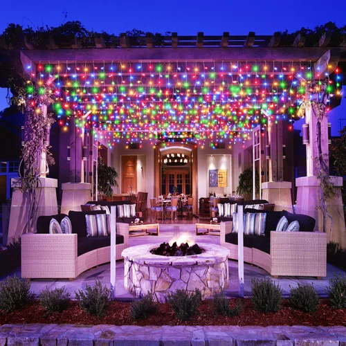 Vista 7 de Luces de carámbano para exteriores, 16.5 pies, 200 luces LED de Navidad para exteriores, impermeables, 8 modos de enchufe, cortina de luz conectable