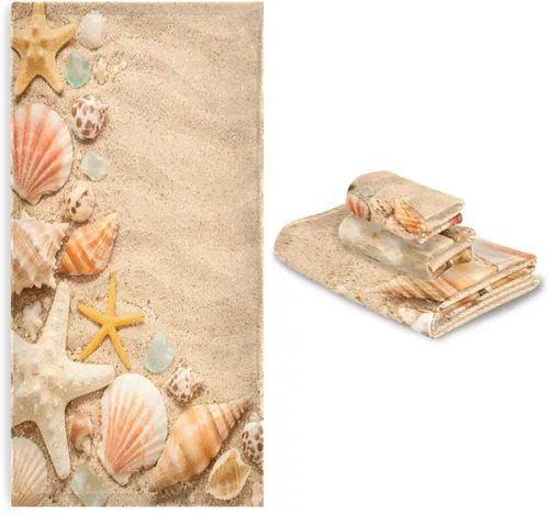 Vista 7 de ALAZA Juego de 3 toallas de playa con diseño de estrellas de mar en la playa, toalla de mano, toalla de baño, toalla suave y fina para invitados