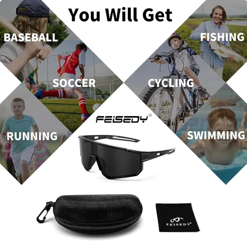 Vista 8 de FEISEDY Gafas de sol para niños, gafas de sol de béisbol juveniles, UV400, deportes, adolescentes, ciclismo, sombras para niños y niñas de 8 a 16