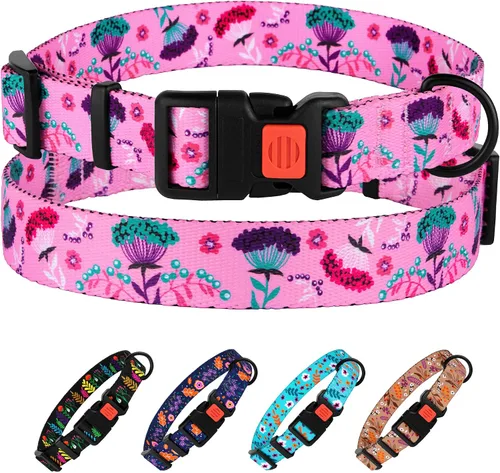 Vista 12 de Collar de perro de nailon con patrón floral aguamarina de 12 a 16 pulgadas