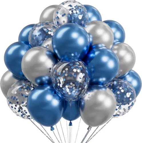 Vista 11 de Globos metálicos negros y dorados de 12 pulgadas, 73 globos de látex con confeti dorado y negro, juego de globos de helio brillantes para fiestas