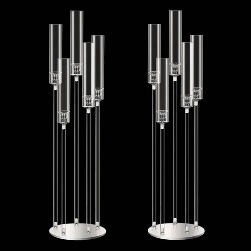 Vista 26 de Centros de mesa de candelabro negro de 35 pulgadas, 10 piezas, para mesas, 5 brazos, centros de mesa de boda para decoraciones