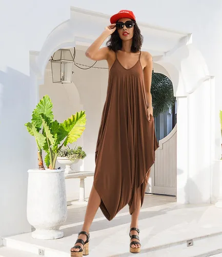 Vista 4 de Double Chic Women's Jumpsuit with Pockets V Neck Casual Spaghetti Strap Plus Size One Piece Flowy Harem Rompers