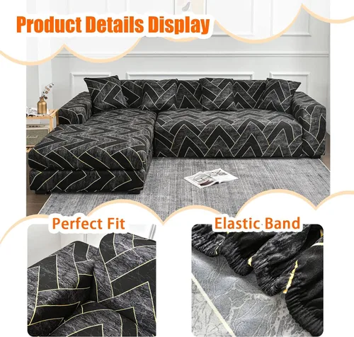 Vista 6 de MIFXIN Funda de sofá seccional de 2 piezas elásticas de 3 asientos en forma de L, fundas elásticas impresas para sofá seccional, protector