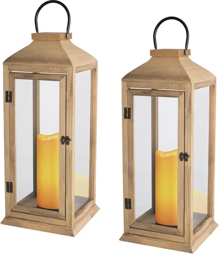 Vista 12 de Bdor Paquete de 2 faroles de madera para exteriores de 22.5 pulgadas para porche, solo farol Cristal templado, puerta delantera, farol decorativo