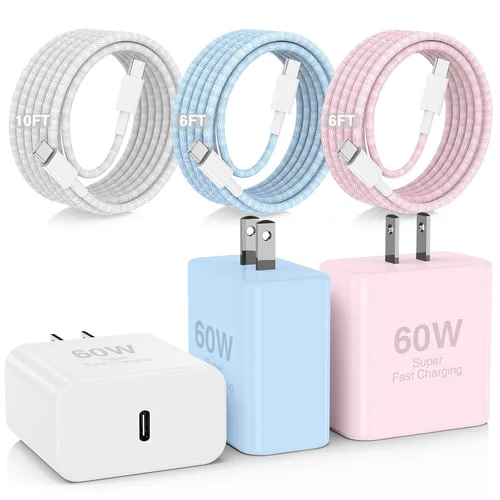 Vista 24 de Hzevn Bloque de cargador de pared rápida USB C de 60 W para teléfonos Galaxy S26 Android, paquete de 3 adaptadores de cargador súper rápido