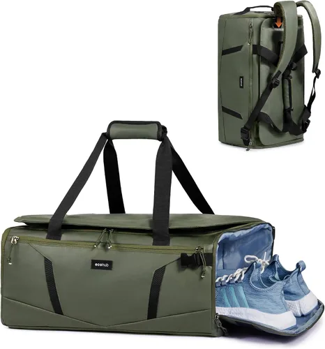 Vista 13 de Mochila de lona resistente al agua 40L con compartimento para zapatos y bolsillo húmedo Beige
