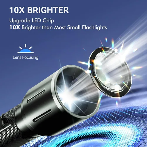 Vista 2 de LETMY Paquete de 2 linternas LED - Linternas tácticas súper brillantes de alto lúmenes - Luz de flash con zoom, 5 modos, linternas impermeables Gris