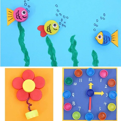 Vista 2 de 100 tapas de botellas de plástico para manualidades, protección del medio ambiente, para niños, desarrollo de inteligencia, palos de jardín