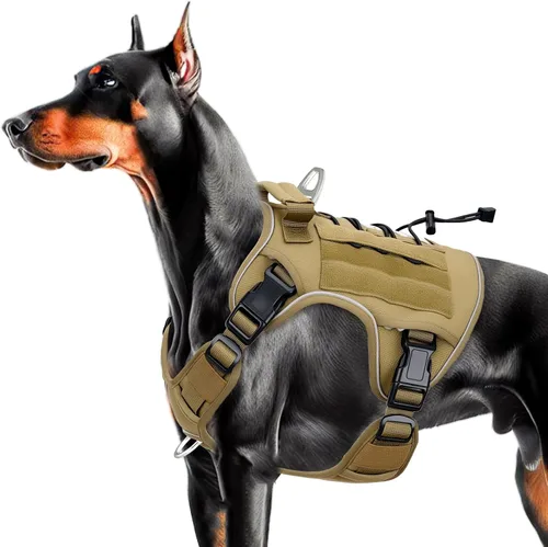 Vista 40 de Arnés táctico para perros grandes, chaleco reflectante ajustable sin tirones con sistema Molle, control de grado militar K9 para entrenamiento