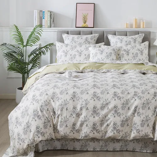 Vista 23 de FADFAY Juego de funda de edredón con estampado floral de roseta, juego de ropa de cama de encaje con volantes para niñas, 3 piezas