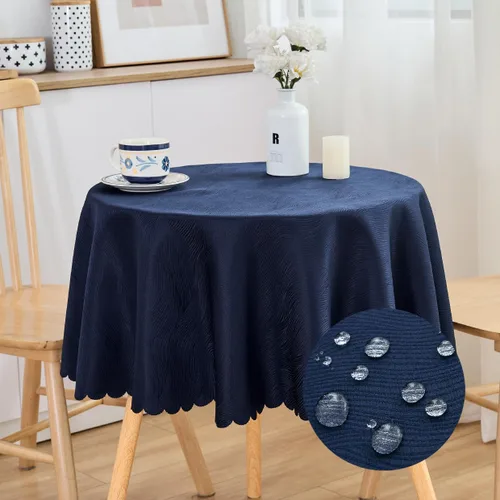 Vista 16 de Mantel redondo de jacquard de 63.0 in, resistente al agua, peso pesado, suave, lavable a máquina, color negro