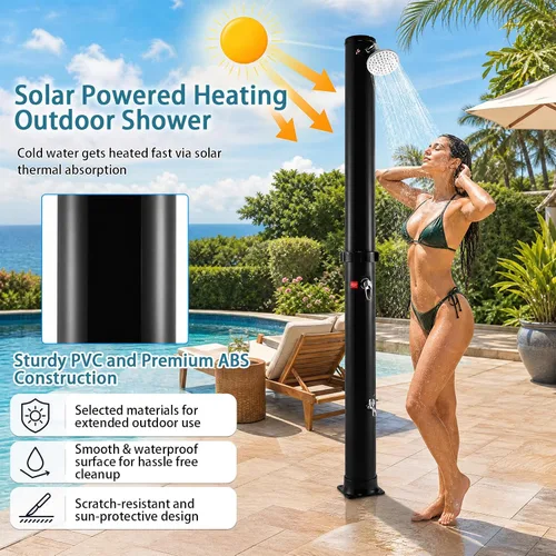 Vista 4 de Goplus Ducha exterior con calefacción solar de 10 galones, ducha exterior independiente de 7.2 pies con cabezal de ducha giratorio, ajuste
