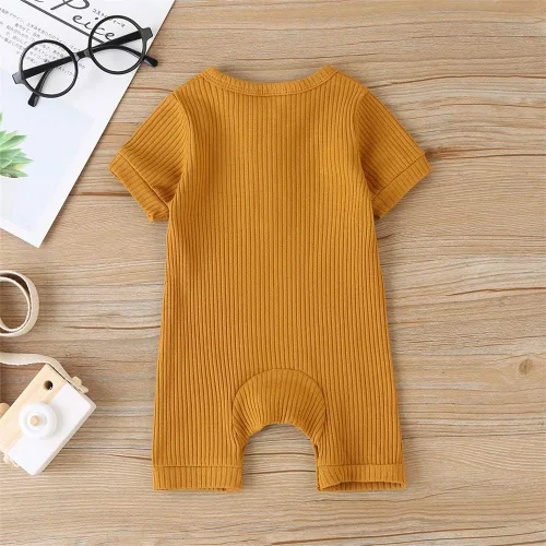 Vista 133 de Mameluco unisex de manga corta para bebé recién nacido, con botones, de una pieza, ropa de color sólido