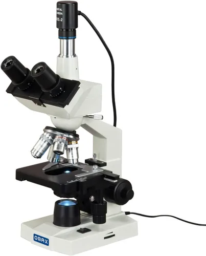 Vista 2 de OMAX Microscopio compuesto trinocular LED del laboratorio digital 40X-2000X con la cámara digital del USB y la etapa mecánica de la capa doble