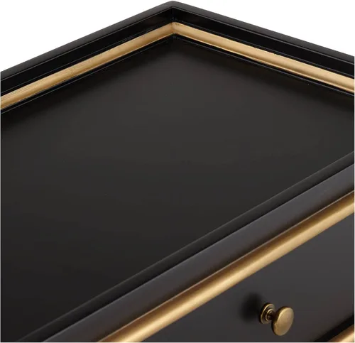 Vista 6 de 55 Downing Street Cason Modern Glam Luxe - Mesa auxiliar rectangular de madera de 15 x 24 pulgadas con cajón y estante, mango de borde dorado negro