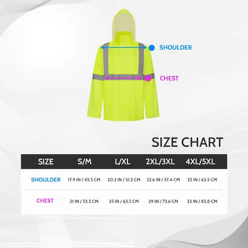 Vista 5 de TCCFCCT Chaqueta de lluvia de alta visibilidad para hombre, impermeable, abrigo de lluvia de alta visibilidad para hombres y mujeres con capucha