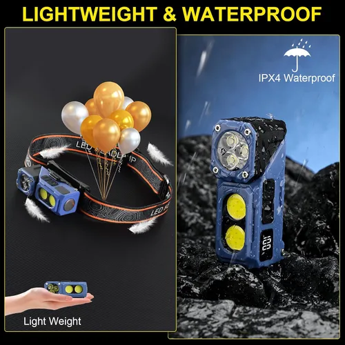 Vista 8 de iodoo Linterna frontal con sensor de movimiento con linterna de enfoque giratoria, 7 modos de luz COB de 1000 lúmenes, verdadero tiempo