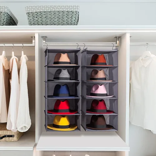 Vista 7 de LADYBRO Sombrero de Fedora y Fedoras Combo de almacenamiento, sombrero rojo para mujer, fedora de lana de ala ancha, organizador de sombreros