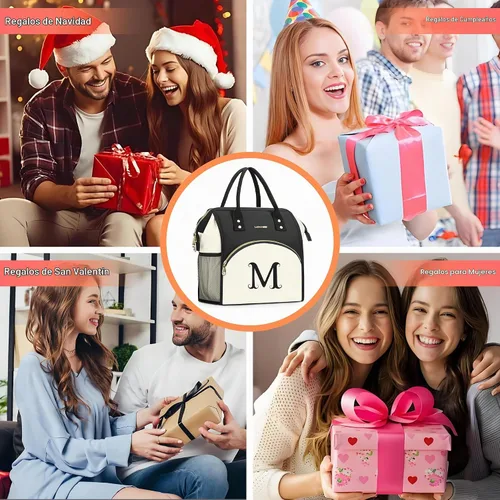 Vista 6 de Bolsa de almuerzo personalizada para mujer, elegante, reutilizable, aislada, con iniciales, para amiga, grande, de apertura ancha, resistente al