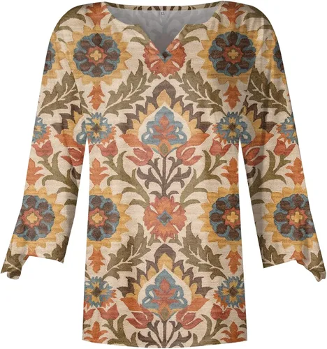 Vista 2 de Blusas de otoño para mujer, holgada, casual, con cuello en V, estampado de campana, manga 34