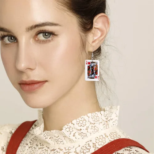 Vista 6 de Pendientes colgantes de póquer de acrílico grandes y divertidos, hipoalergénicos, creativos, para mujeres, niñas, juegos de azar, regalo de joyería