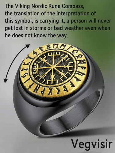 Vista 2 de FaithHeart Anillos giratorios de brújula vikinga para hombres y mujeres, joyería de acero inoxidable, anillo para ansiedad, embalaje delicado