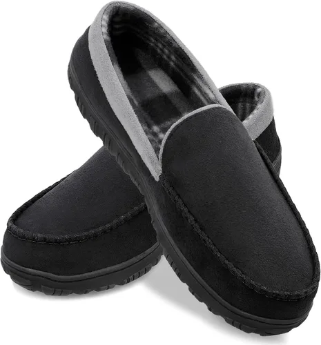 Vista 6 de shoeslocker Pantuflas para hombre de microgamuza mocasín con espuma viscoelástica zapatos para casa Negro