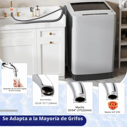 Vista 2 de Giantex Lavadora portátil, lavadora compacta de 1.5 pies cúbicos con bomba de drenaje, pantalla LED, 8 programas, 10 niveles de agua, bloqueo