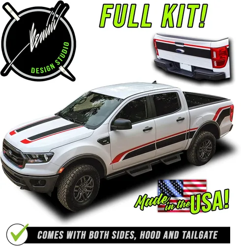 Vista 2 de Rayas laterales de hockey compatibles con Ford Ranger Tremor Splash 2019 2020 (solo negro brillante)