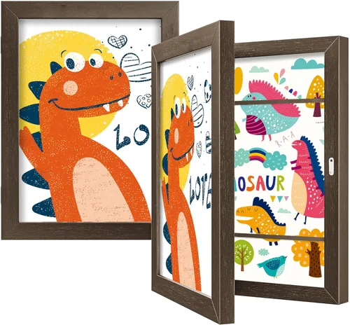 Vista 10 de BAIJIALI Marcos de arte negros para obras de arte infantiles, apertura frontal con capacidad para 150 dibujos, manualidades 3D, 2 paquetes de 8.5 x