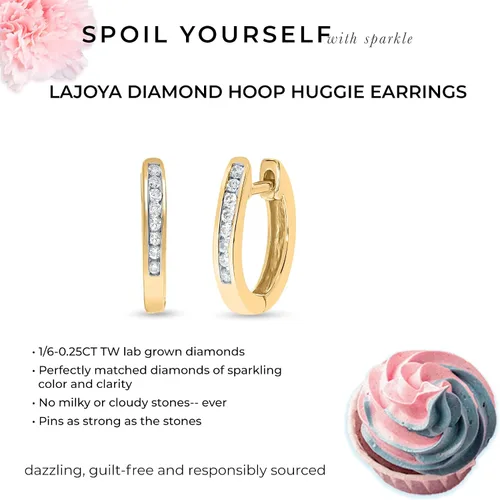 Vista 4 de La Joya Lab Grown Small Diamond Hoop Earrings for Women 18-14 CT 925 Sterling Silver Huggie Earrings The Ideal Pair of Womens Diamond Earrings To