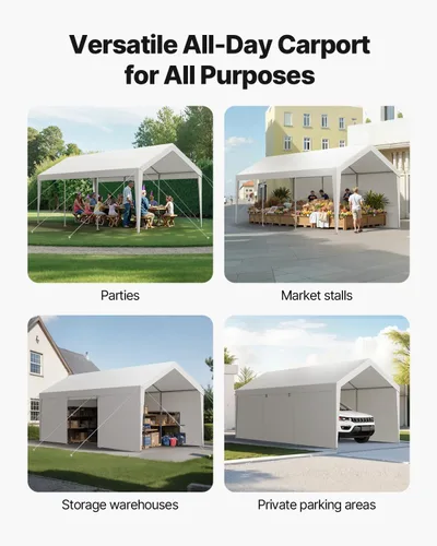 Vista 24 de VEVOR Cobertizo Tienda de Almacenamiento Exterior Portátil Resistente de 6 x 8 x 7 pies, Refugio de Cochera Garaje Impermeable con Puerta Enrollable
