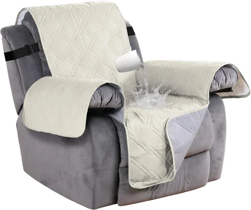 Vista 16 de Turquoize Funda impermeable para silla reclinable pequeña para mascotas reclinables, fundas acolchadas para sofá para cuero antideslizante Beige