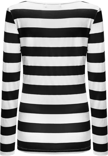 Vista 4 de OThread & Co. Camiseta básica de manga larga a rayas para mujer con cuello redondo