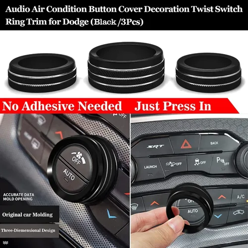 Vista 3 de Auprite Fundas de perilla de control de clima para accesorios Challenger 2015-2023 2024, para Dodge Charger 2015-2023 2024, para Dodge Chrysler Negro