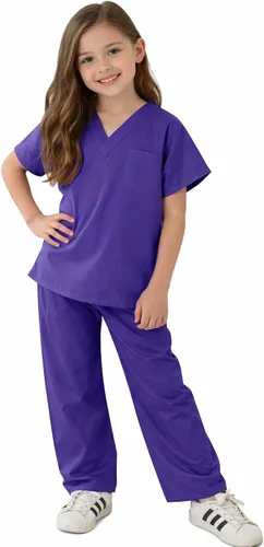 Vista 2 de Natural Uniforms - Conjunto de uniforme médico para niños, disfraz para juego de rol, material suave al tacto, morado, 5/6