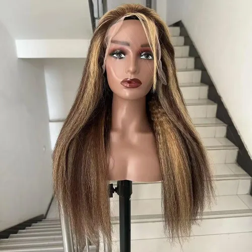 Vista 13 de Peluca de cabello humano con encaje frontal transparente HD 1B 27 de color degradado 1B 27, con nudos blanqueados, densidad del 180%, prearrancada