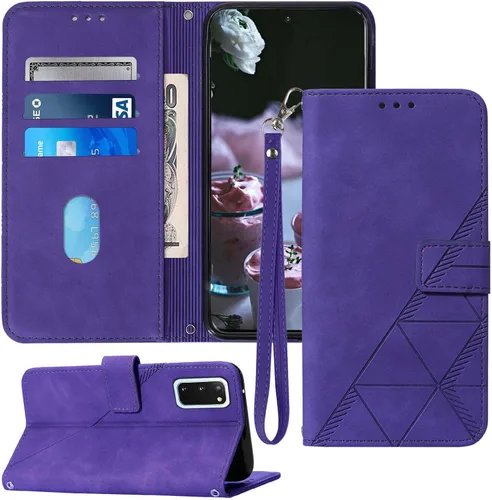 Vista 8 de Funda para Galaxy S20, ranuras para tarjetero, correa de muñeca, protección interior de TPU, soporte de piel sintética para Samsung S20 5G de 6.2