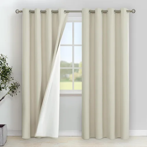 Vista 72 de YoungsTex - Cortinas 100% opacas para dormitorio, con aislamiento térmico y ojales, cortinas oscuras negras con capa pesada para ventana de sala